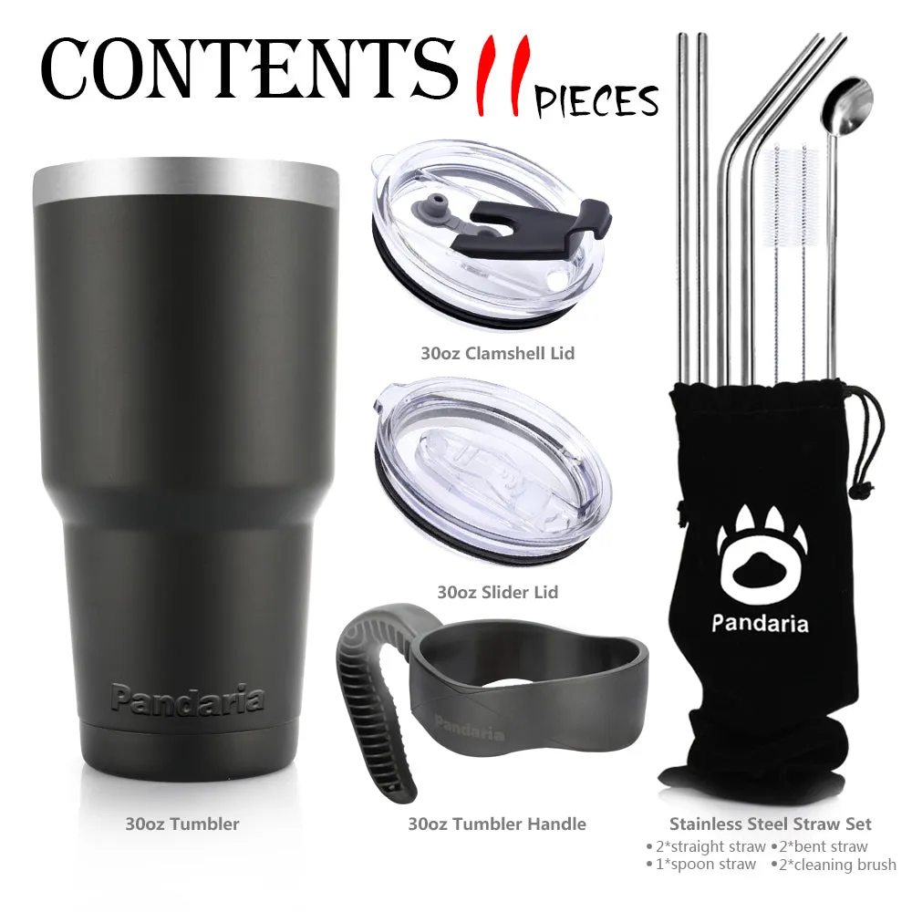 30oz Vacuum Insulated Tumbler Set with Straws Lids&Handle, Black