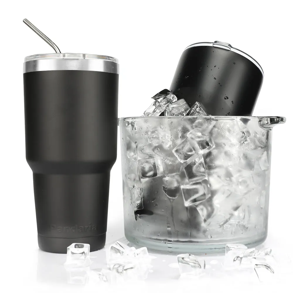 30oz Vacuum Insulated Tumbler Set with Straws Lids&Handle, Black