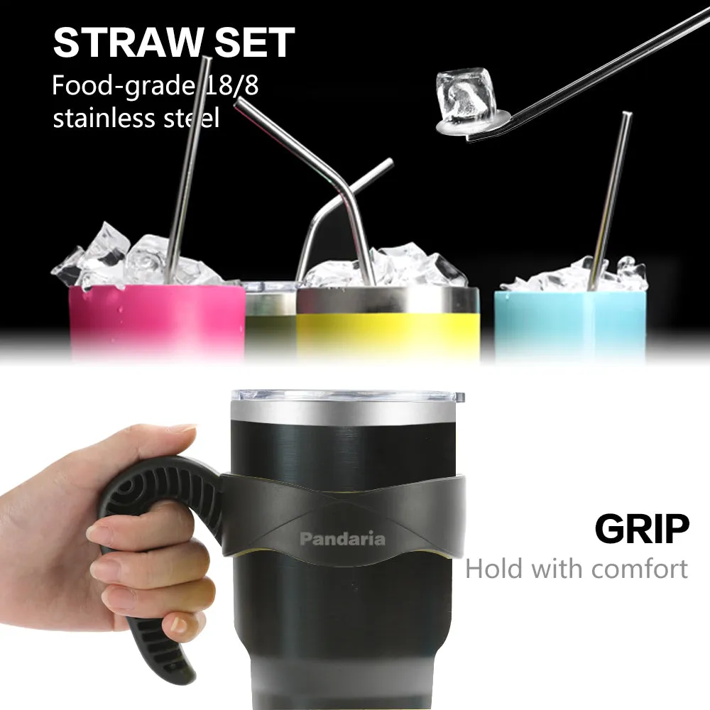 30oz Vacuum Insulated Tumbler Set with Straws Lids&Handle, Black