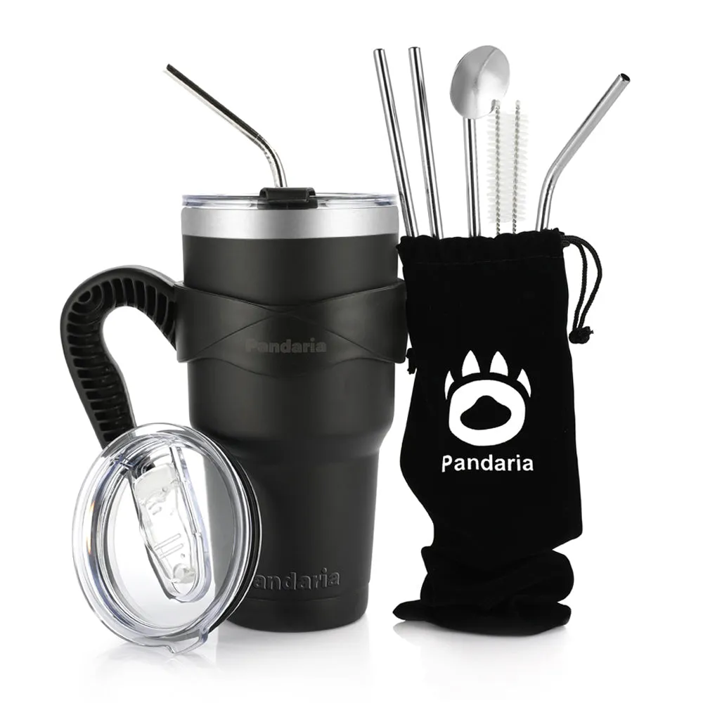 30oz Vacuum Insulated Tumbler Set with Straws Lids&Handle, Black