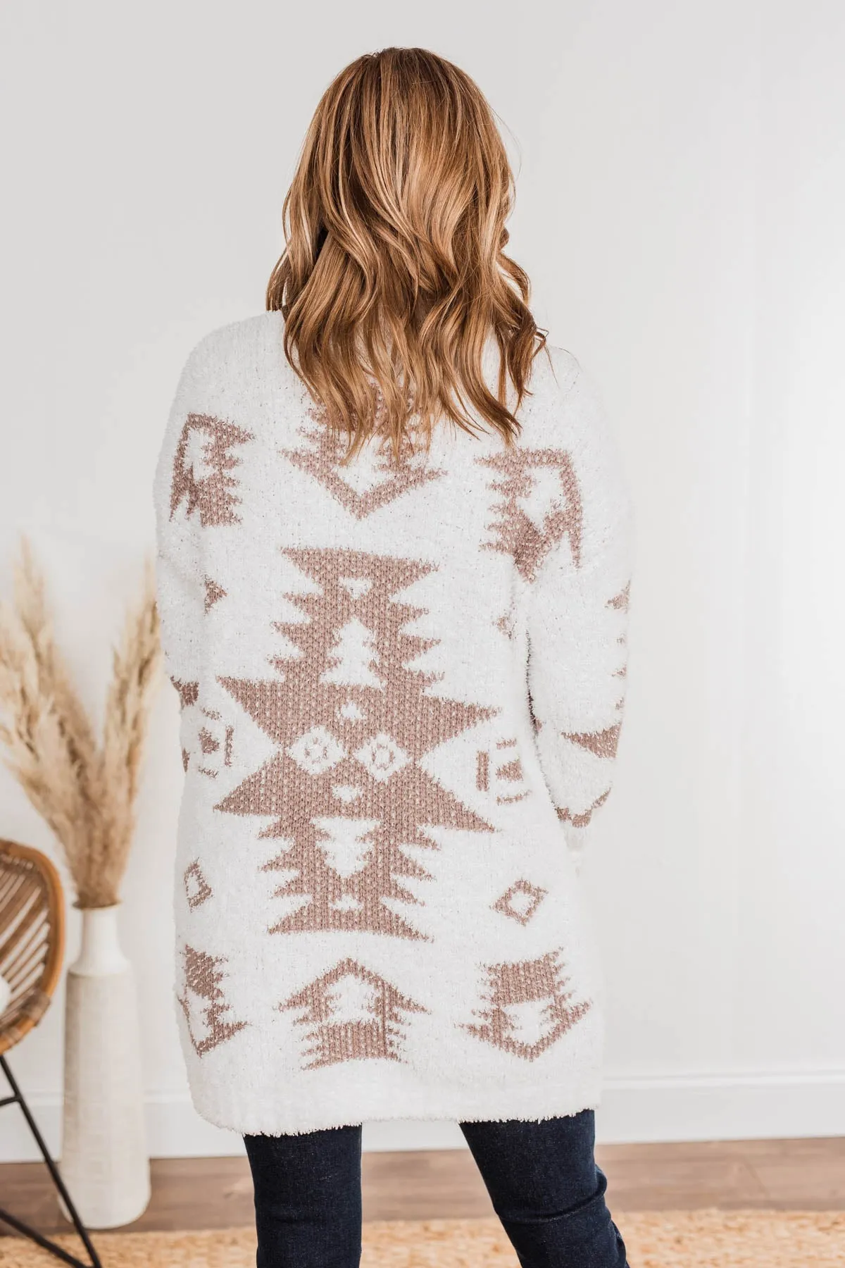 A Blanket Of Love Aztec Knit Cardigan- Ivory & Taupe