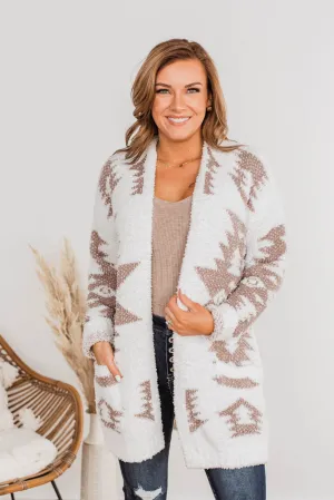 A Blanket Of Love Aztec Knit Cardigan- Ivory & Taupe