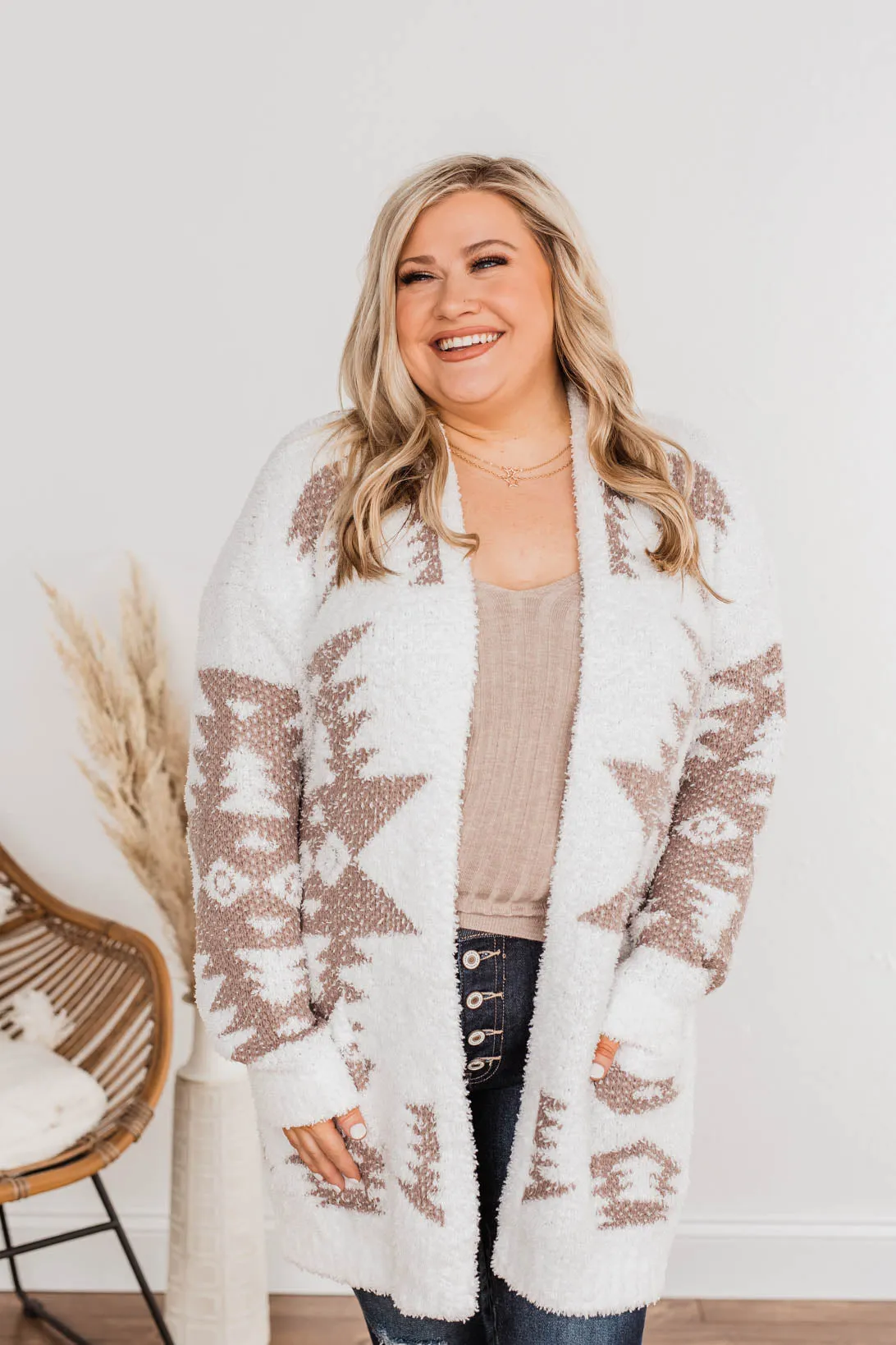 A Blanket Of Love Aztec Knit Cardigan- Ivory & Taupe