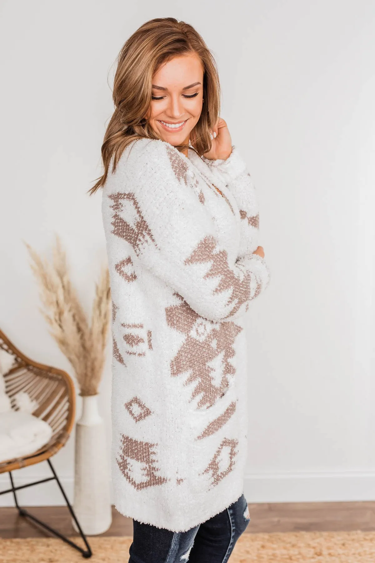 A Blanket Of Love Aztec Knit Cardigan- Ivory & Taupe