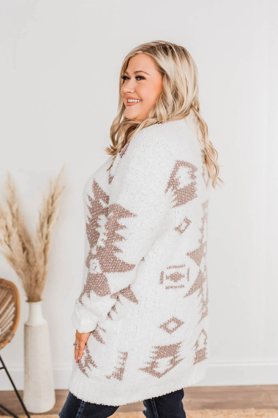 A Blanket Of Love Aztec Knit Cardigan- Ivory & Taupe