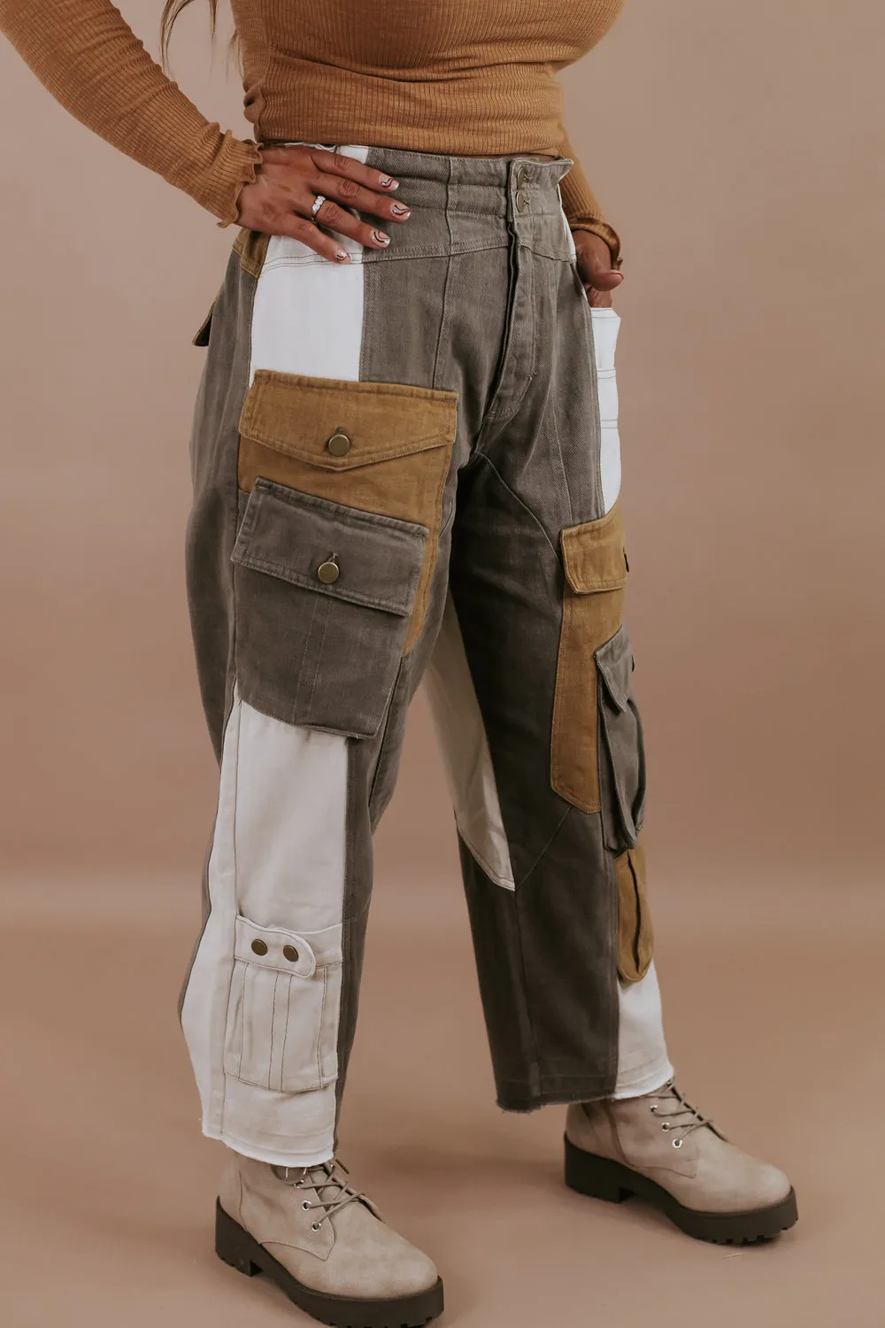 A Step Above Color Blocked Cargo Pants, Olive