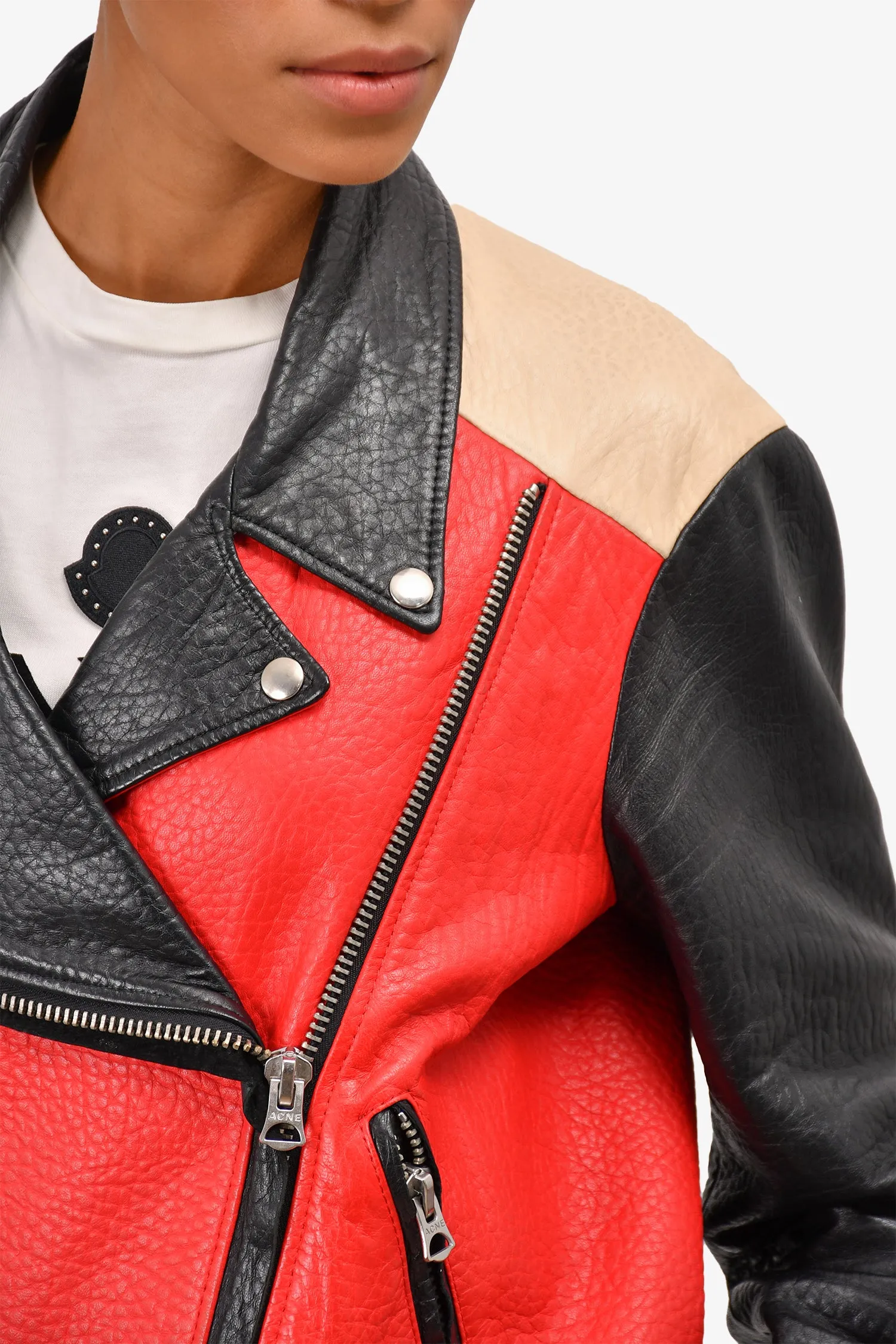 Acne Studios Black/Red Leather Biker Jacket Size 42