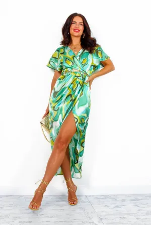 Adore Me - Lime Blue Swirl Midi Dress