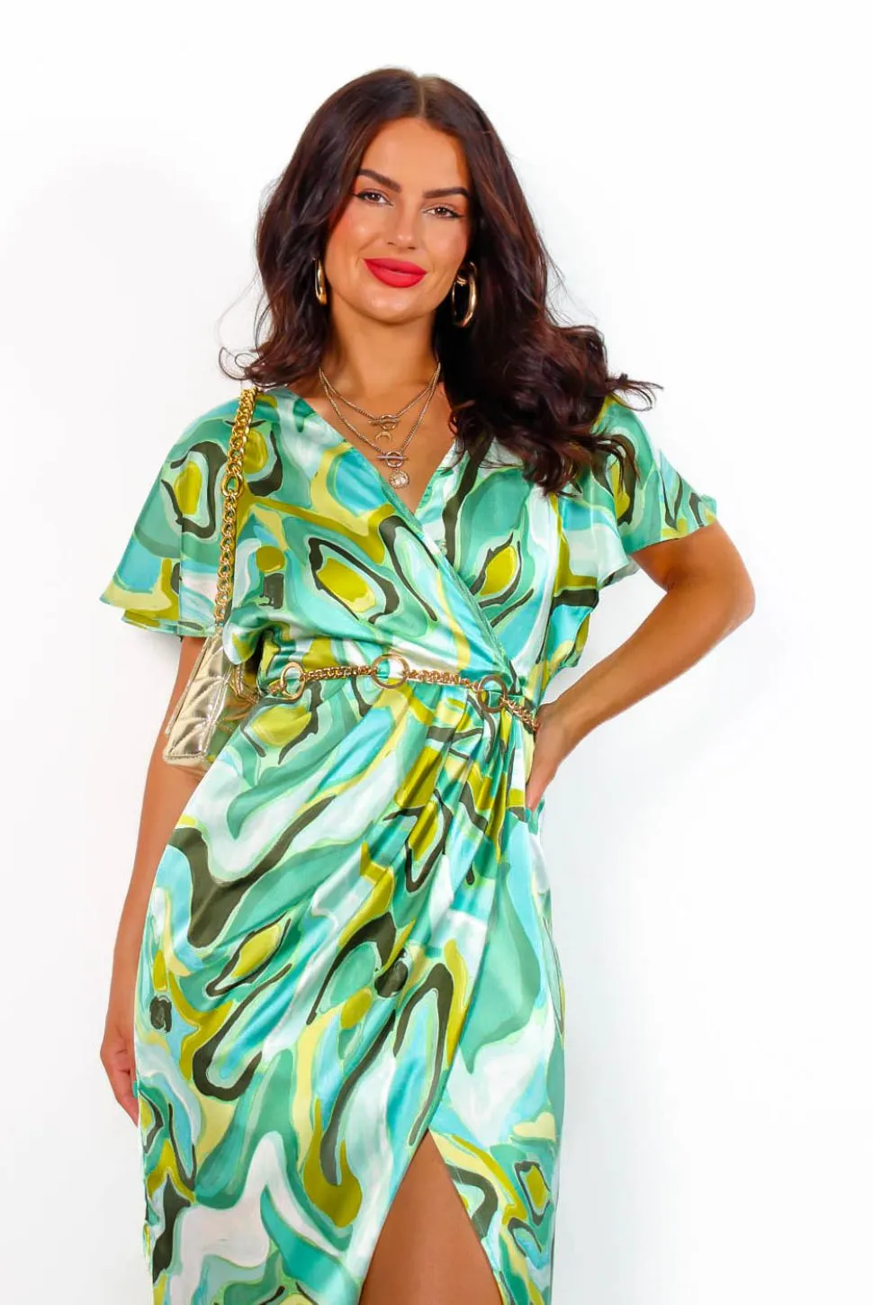 Adore Me - Lime Blue Swirl Midi Dress