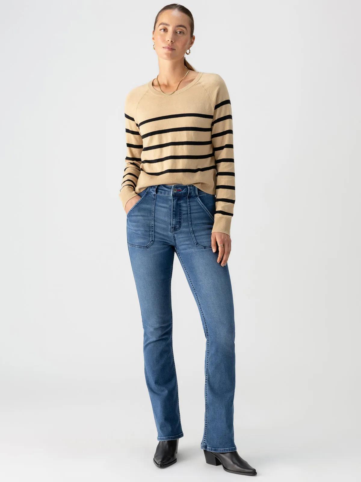 All Day Long Sweater True Khaki Black Stripe