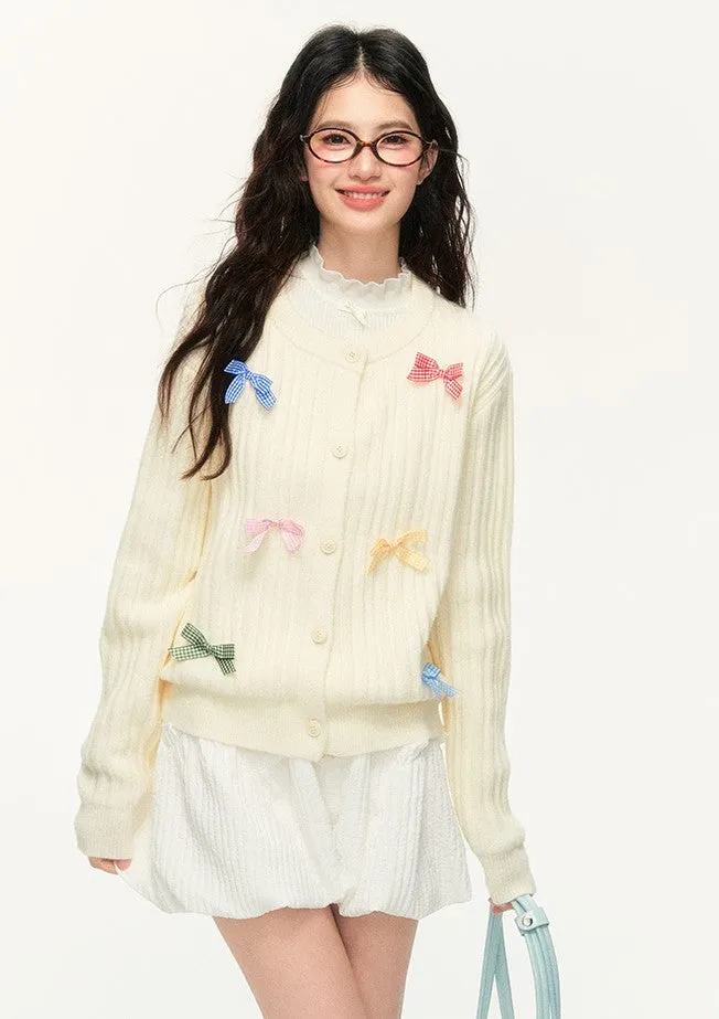 All-match Plaid Bow Sweater Knitted Cardigan NTO0135