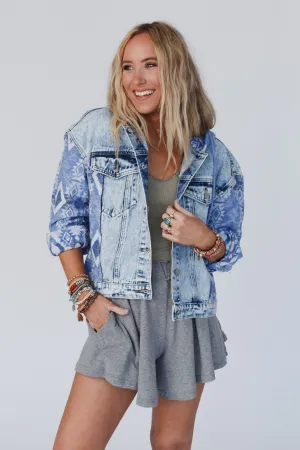 All That Hooded Aztec Denim Jacket - Denim