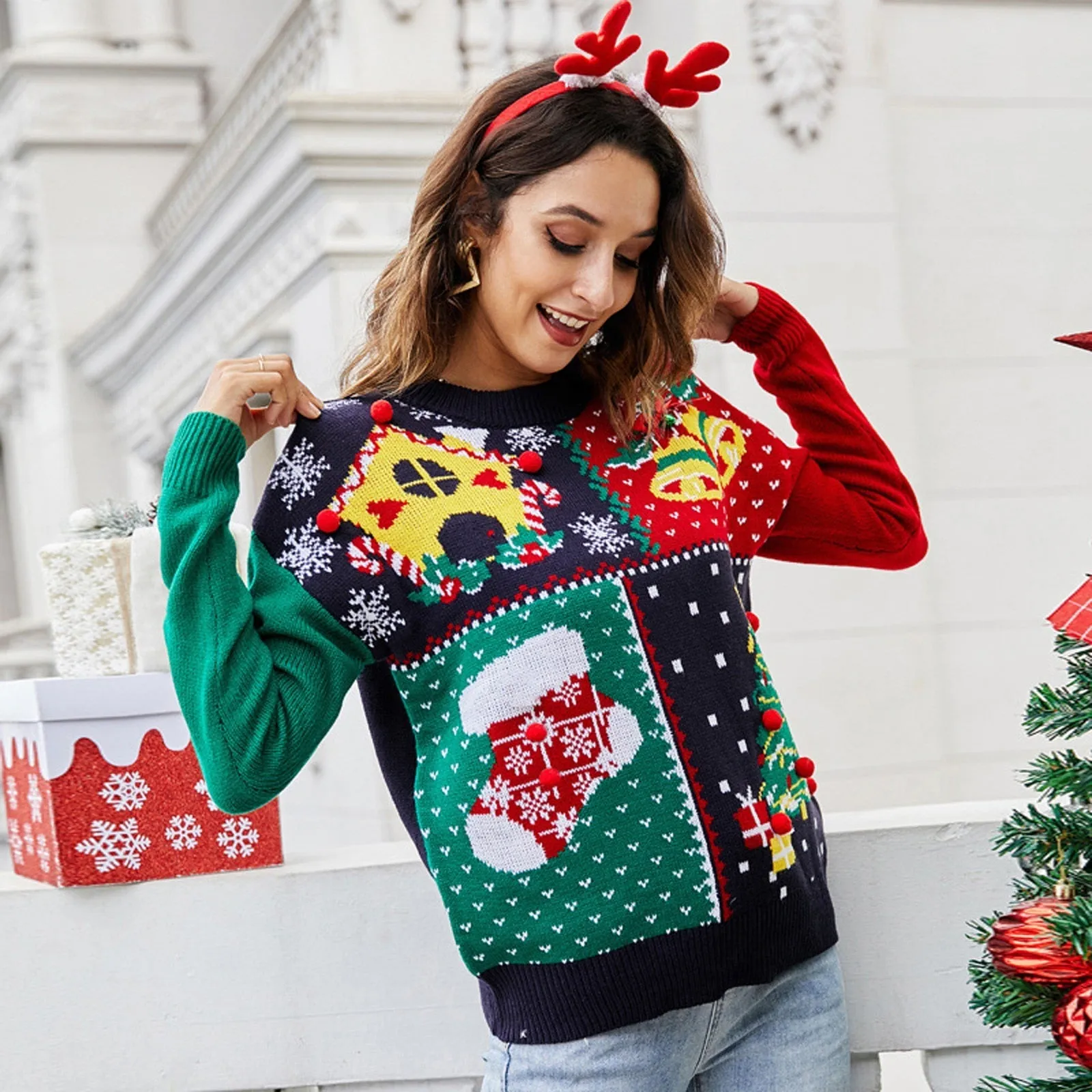 Amy Fashion - Christmas Little Snowflake Knitted Sweater