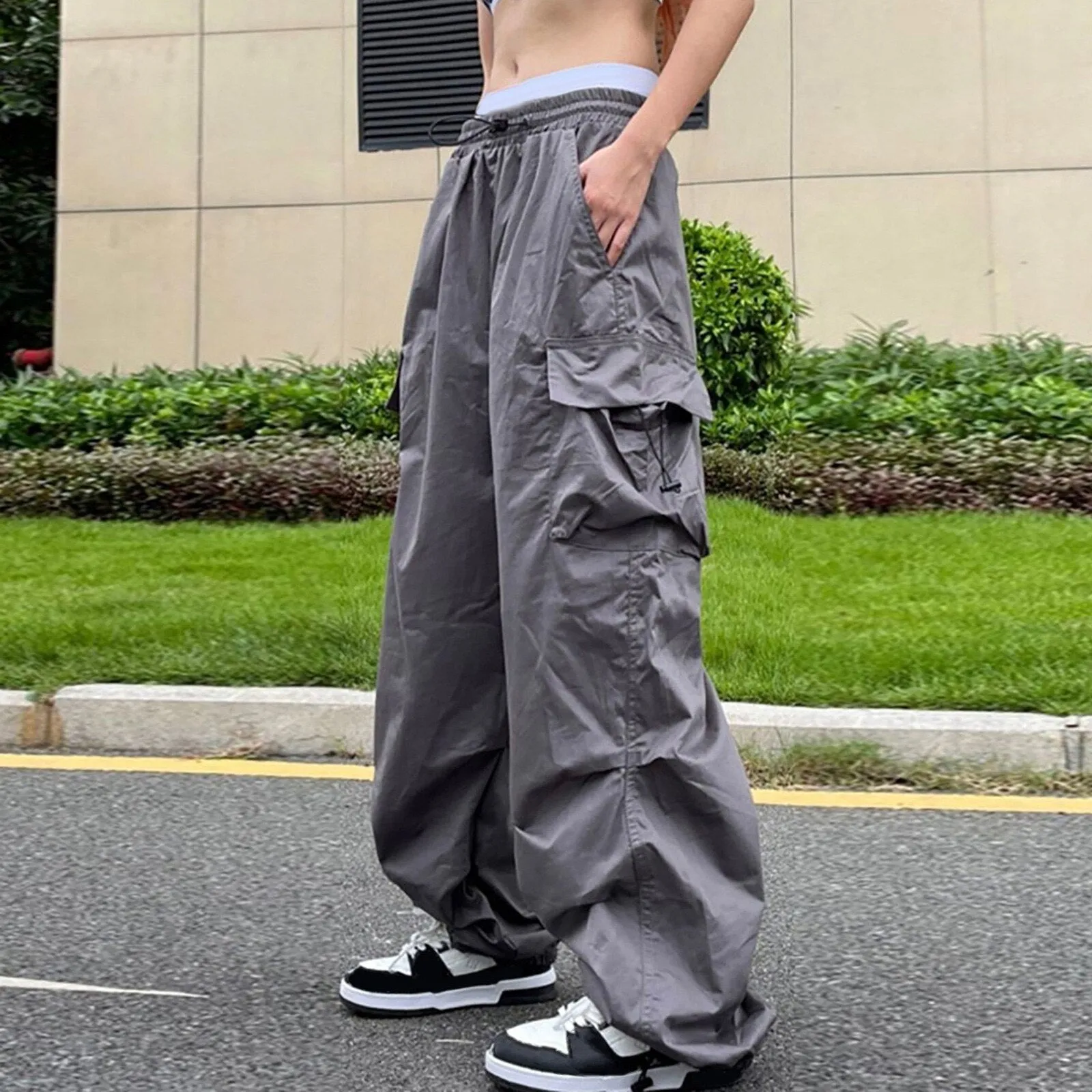 Amy Fashion - Drawstring Pocket Tech Joggers Trousers Pantalon