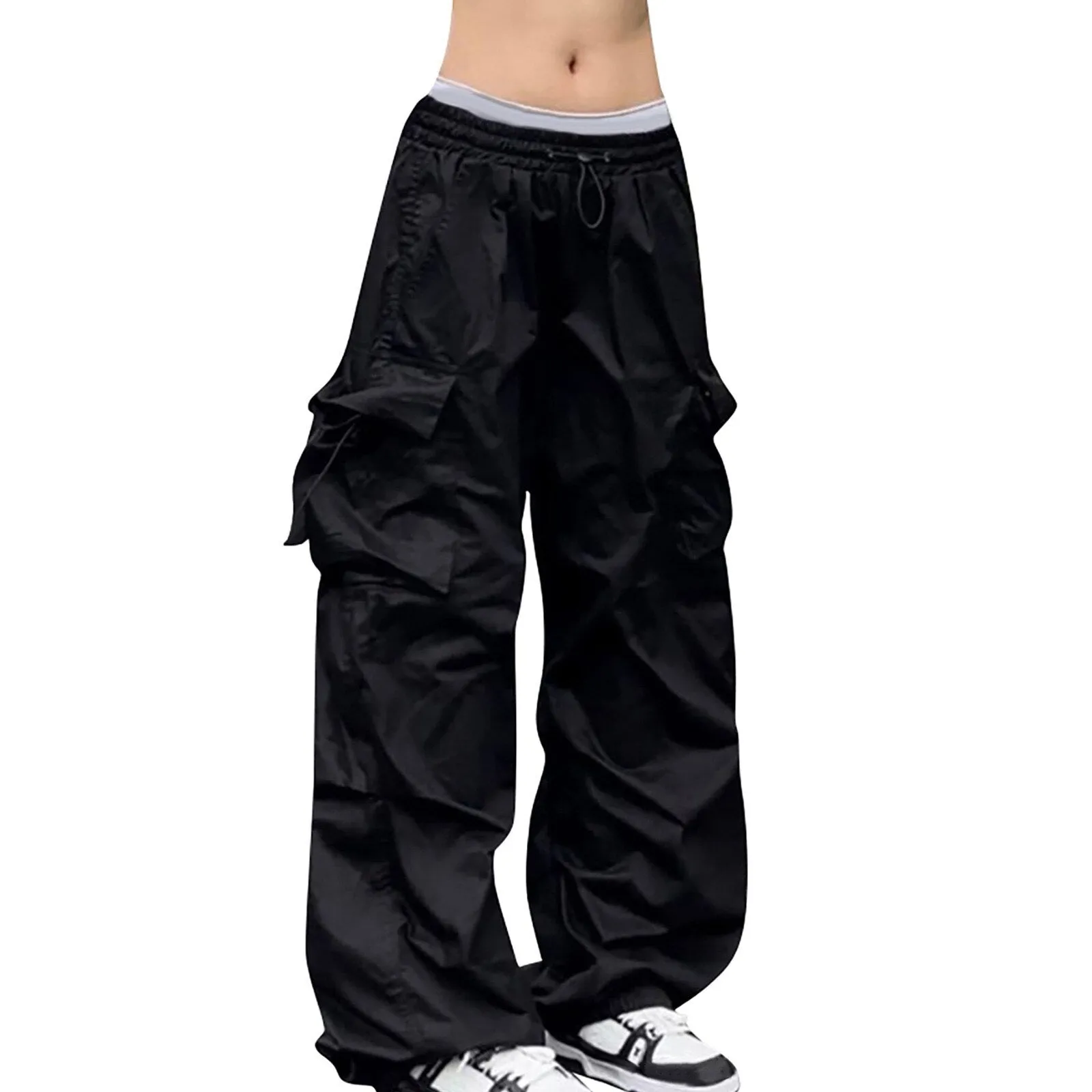 Amy Fashion - Drawstring Pocket Tech Joggers Trousers Pantalon