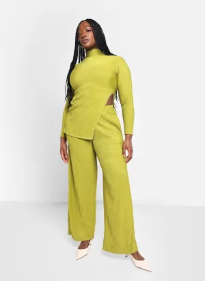 Aneira Textured Wide Leg Pants W. Side Slits - Chartreuse