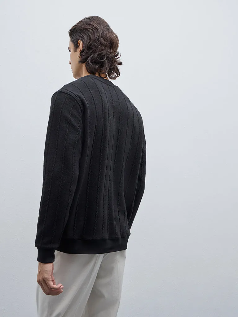 Ascot Black Knitted Relaxed-Fit Cotton Sweater