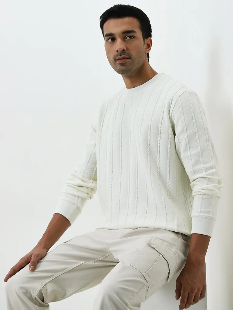 Ascot Off-White Knitted Relaxed-Fit Cotton Sweater