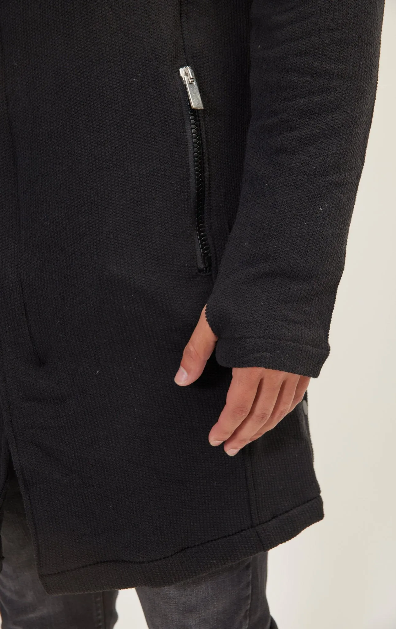 Asymmetric Rebel Cardigan Zipper Closure With Hood - Black