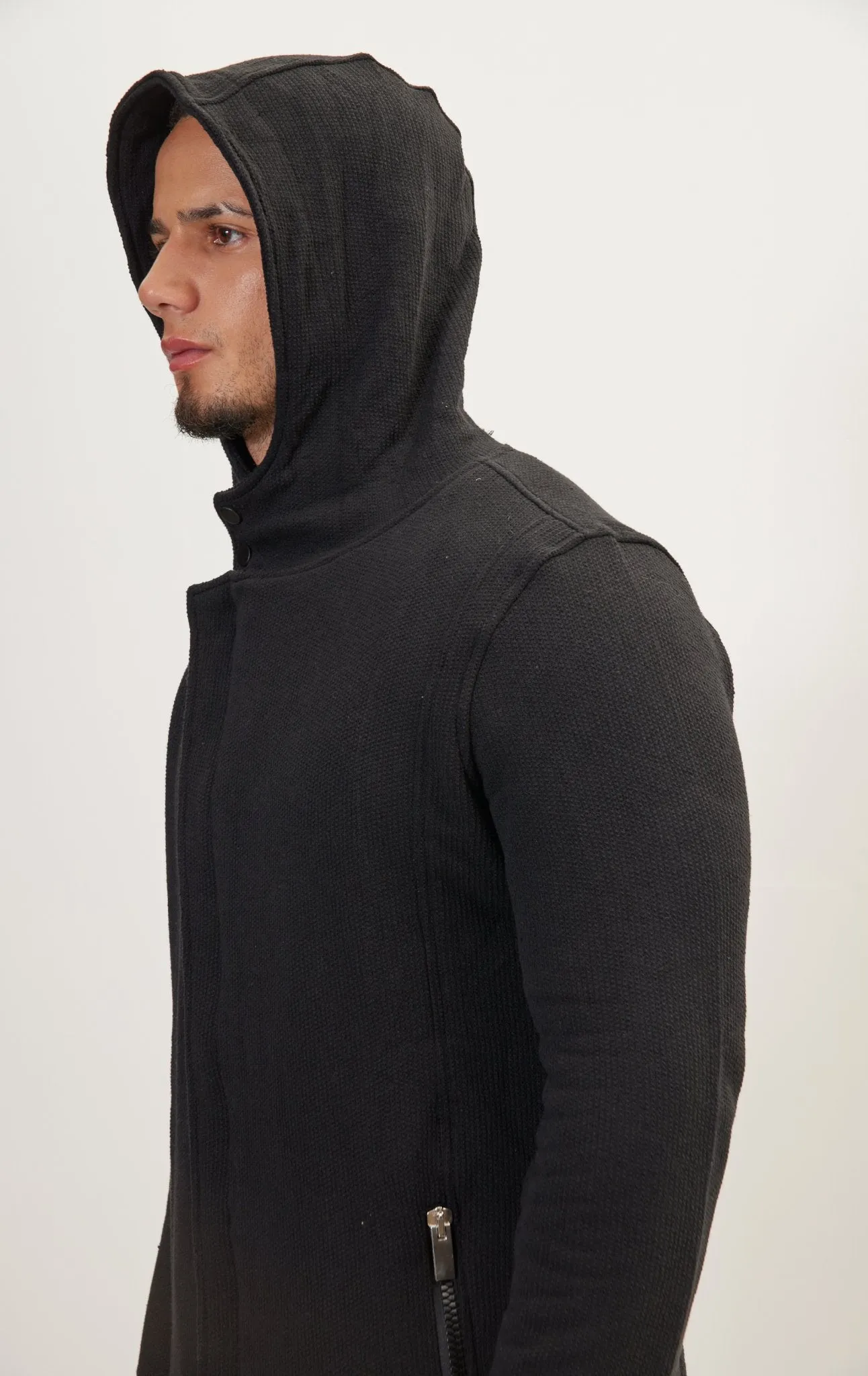 Asymmetric Rebel Cardigan Zipper Closure With Hood - Black