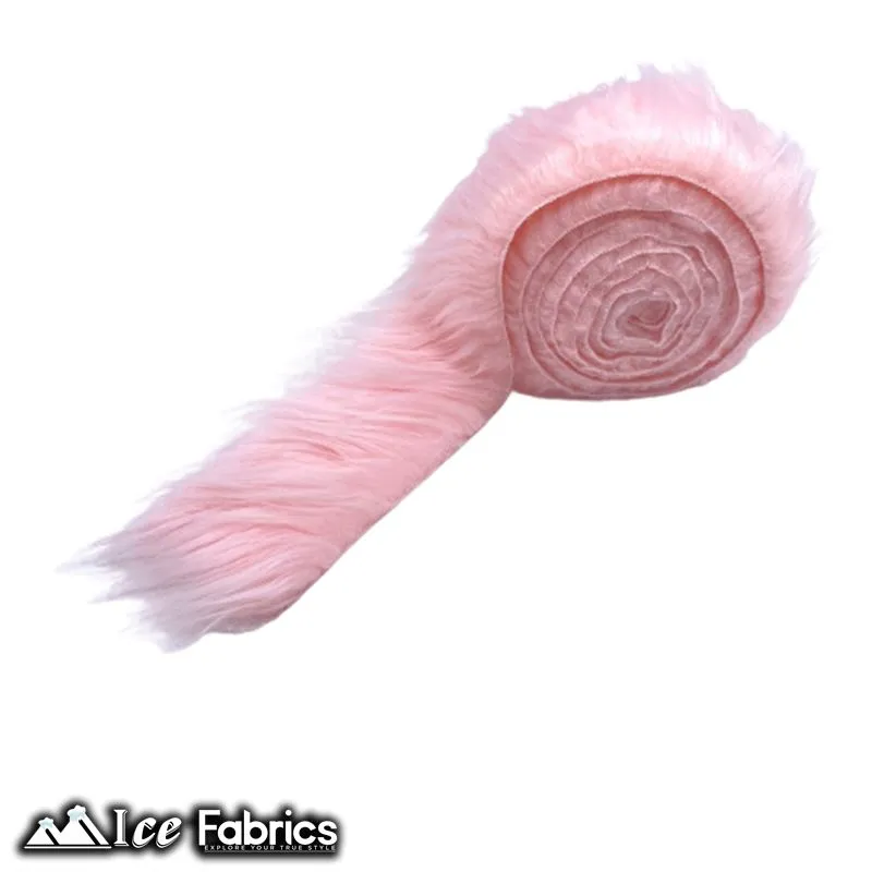 Baby Pink Shaggy Mohair Strips Ribbon Faux Fur Fabric Pre Cut Roll