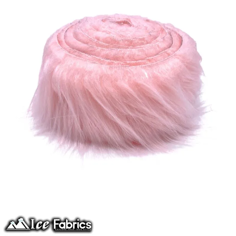 Baby Pink Shaggy Mohair Strips Ribbon Faux Fur Fabric Pre Cut Roll