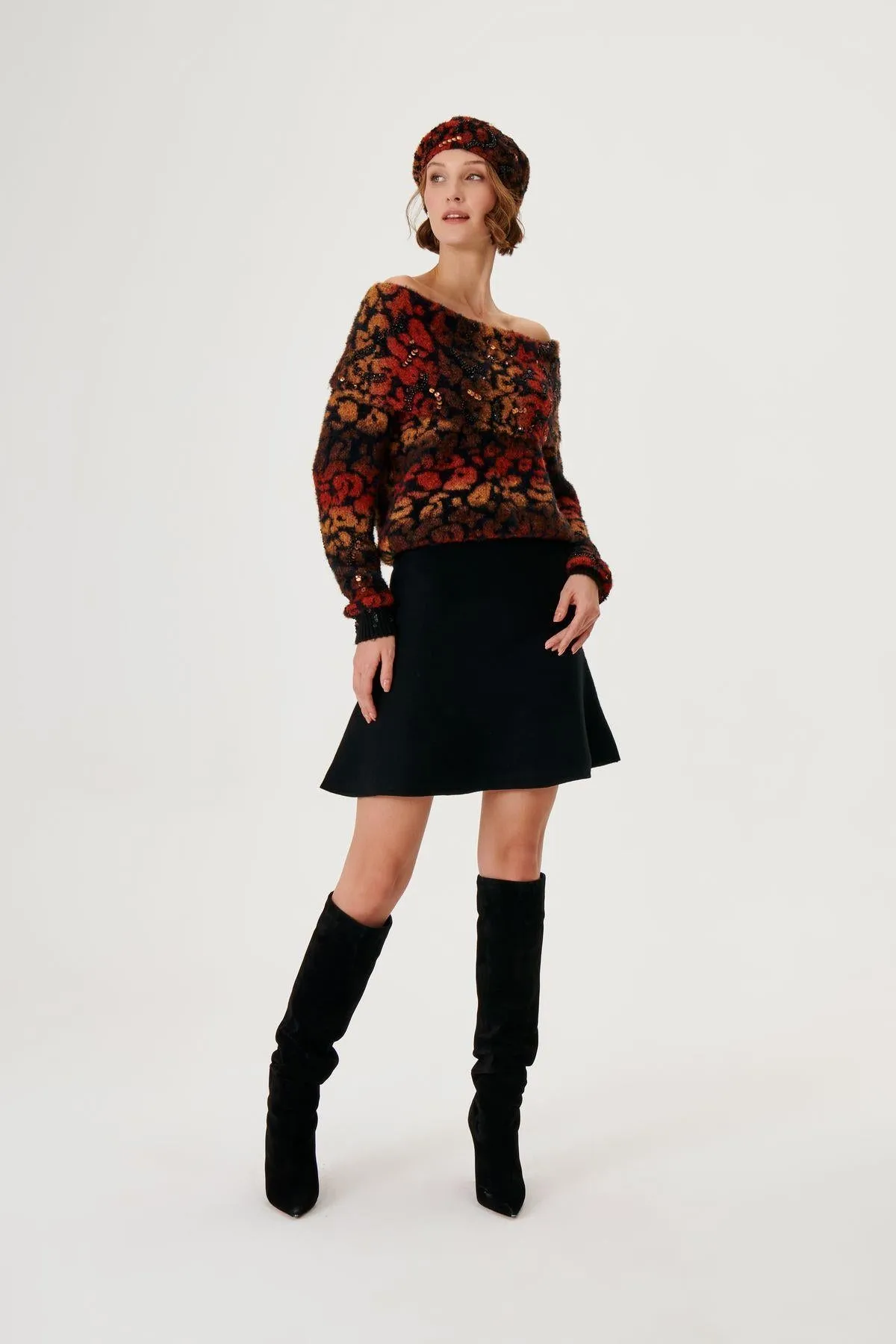 Bardot Neck Handmade Sequin Knitted Sweater