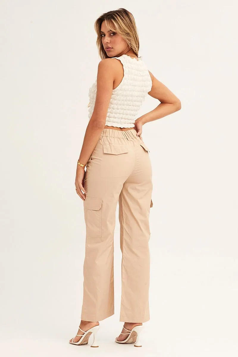 Beige Cargo Pants Mid Rise