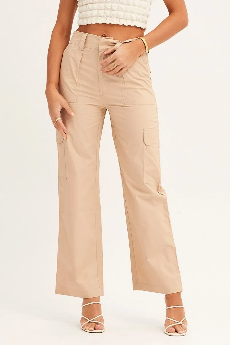 Beige Cargo Pants Mid Rise