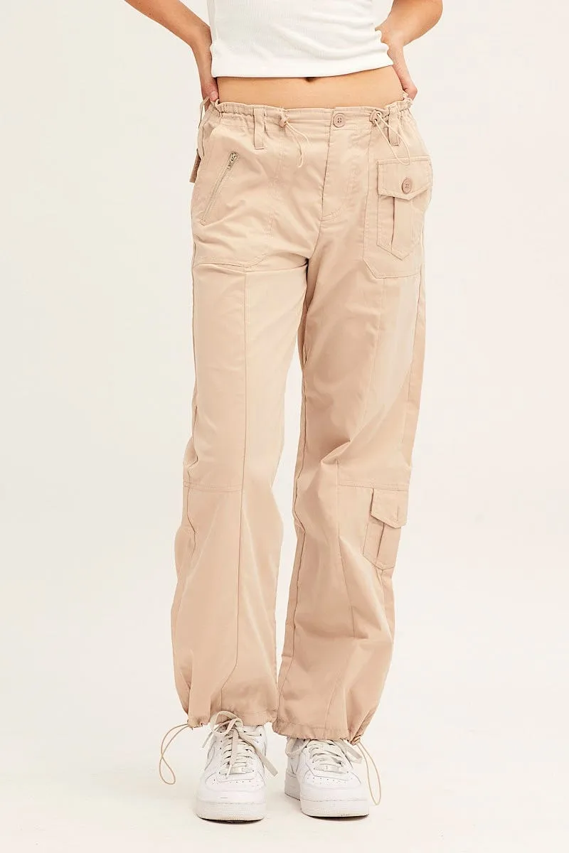 Beige Pants Strap Waist Cargo