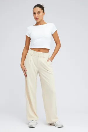 Beige Wide Leg Pants High Rise