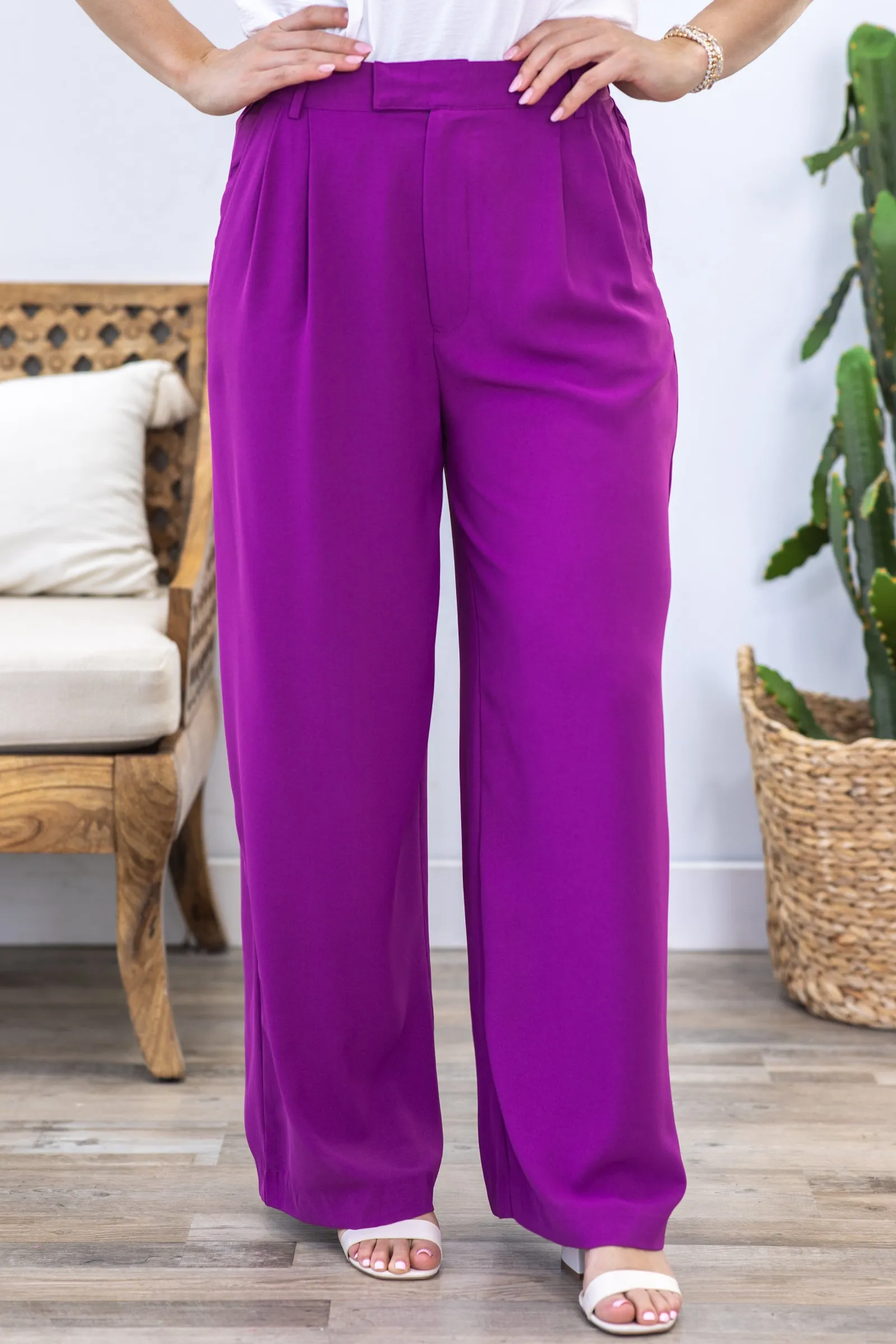 Berry Wide Leg Woven Trouser Pants