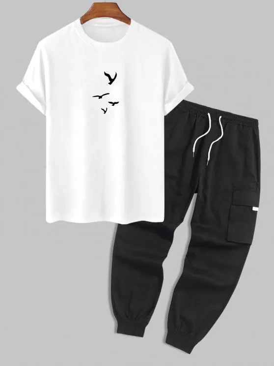 Birds Printed T-Shirt And Cargo Pants