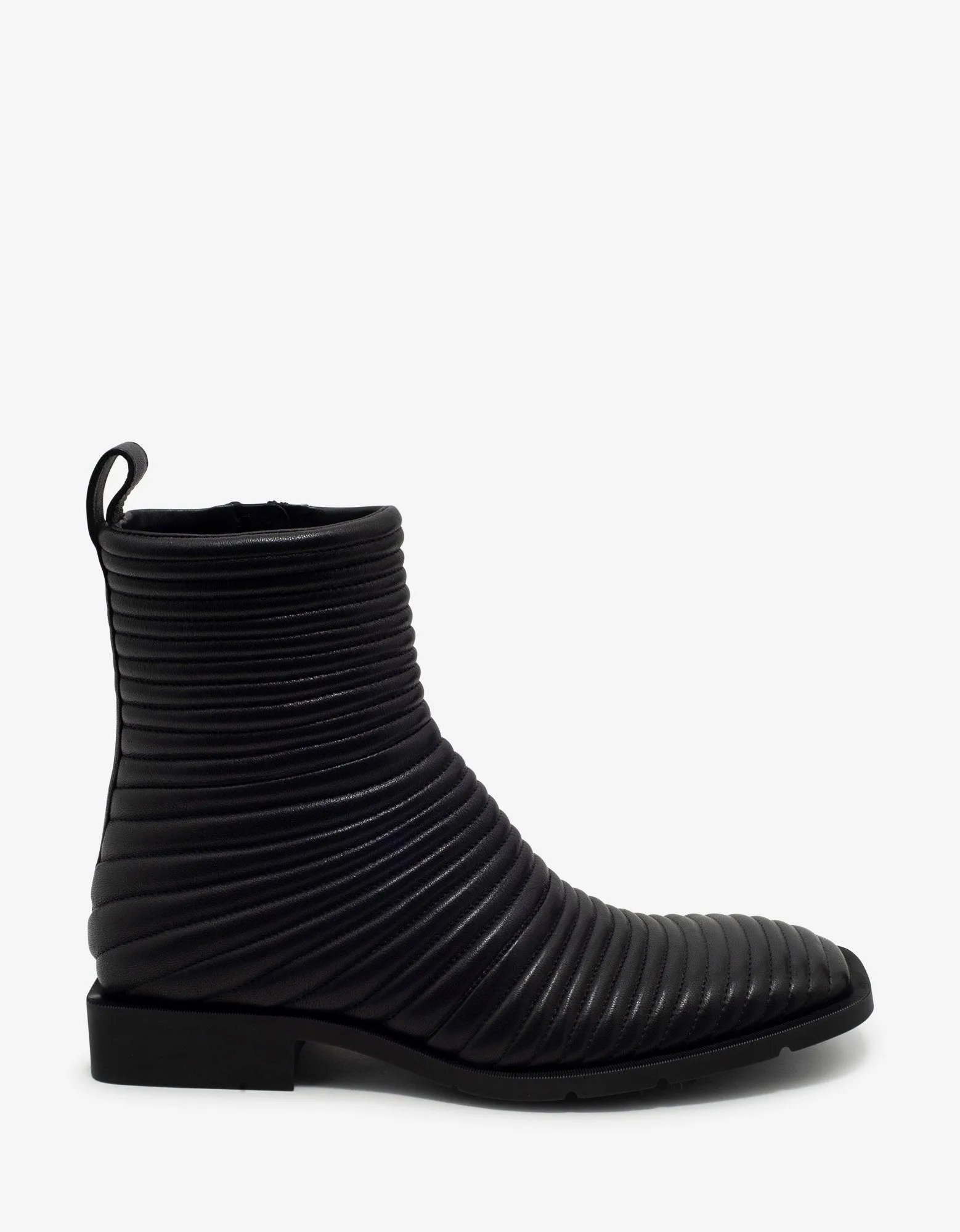 Black Leather Ribbed Biker Boots