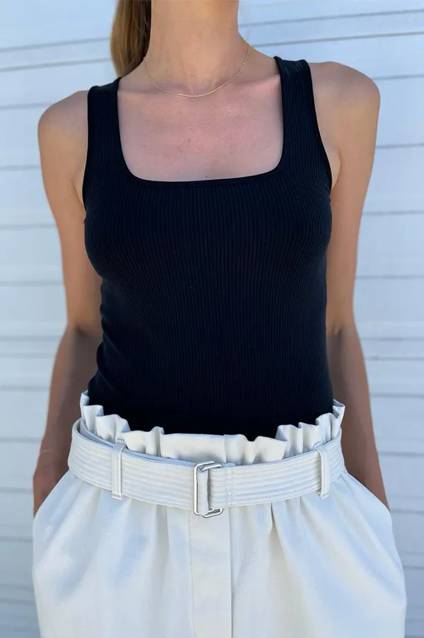 Black Vintage Ribbed Square Neck Tank (Sold Out)