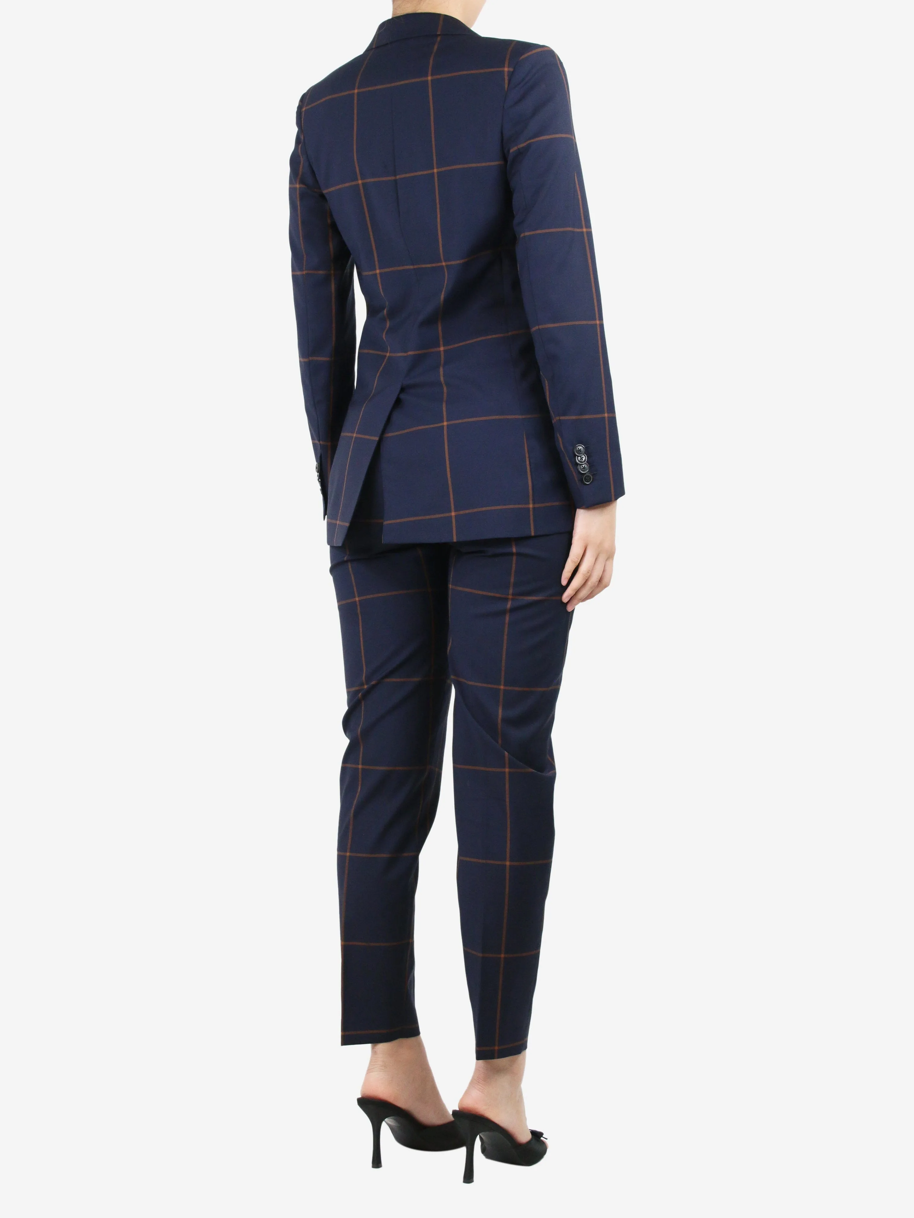 Blue check wool blazer and trouser suit set - size UK 8