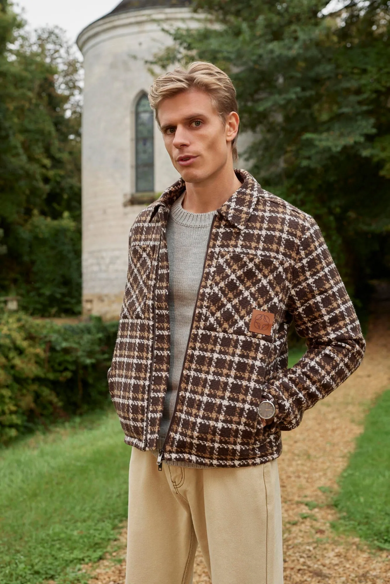 Brown Check Zip Through Jacket