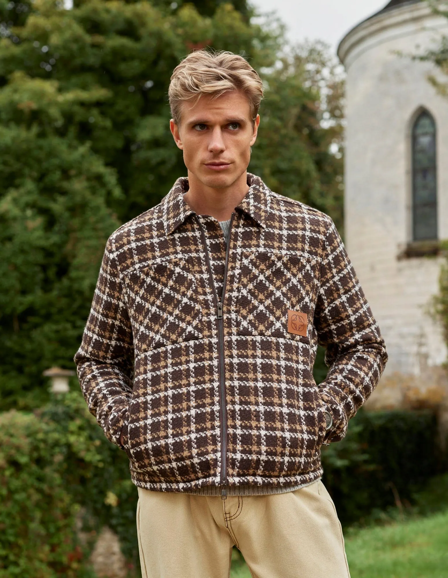 Brown Check Zip Through Jacket