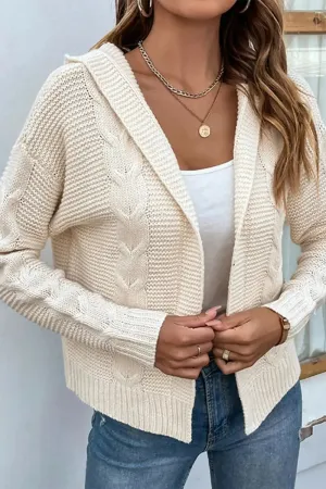 Cable-Knit Dropped Shoulder Hooded Cardigan sweater