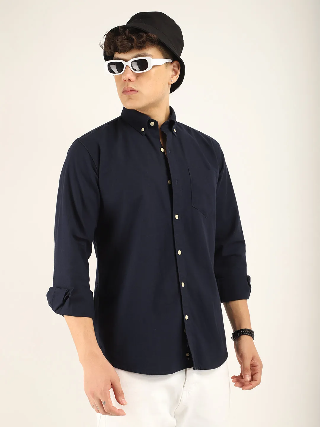 Carlo Oxford Navy Full Sleeves Shirt