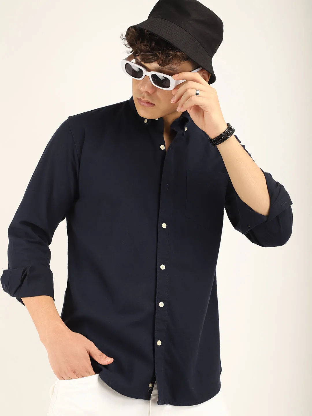 Carlo Oxford Navy Full Sleeves Shirt