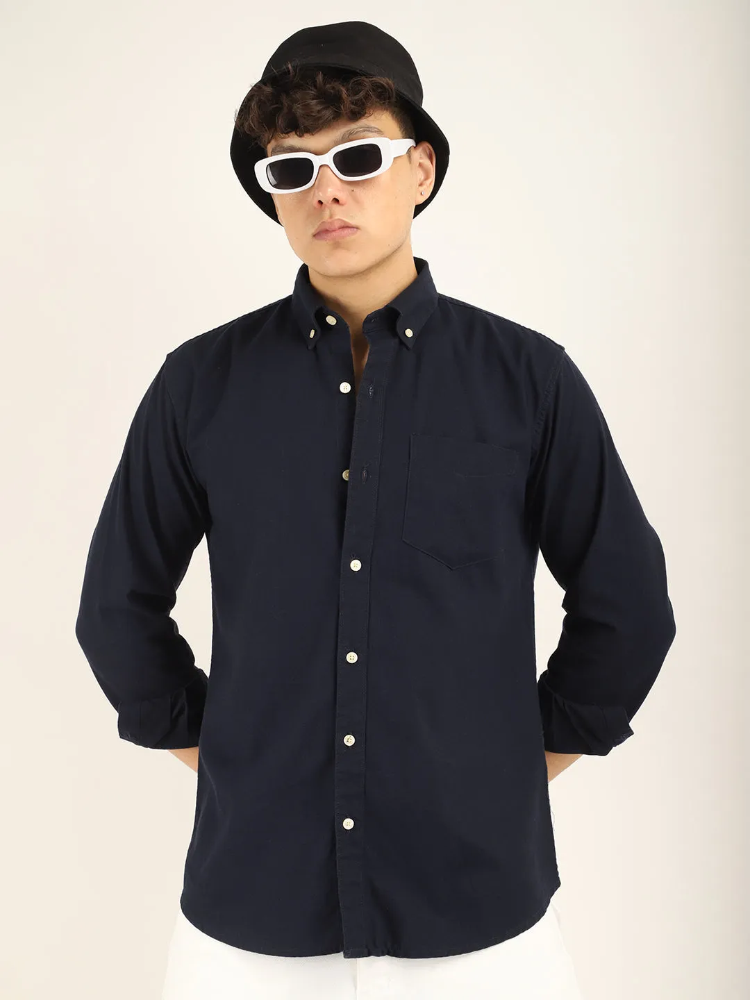 Carlo Oxford Navy Full Sleeves Shirt