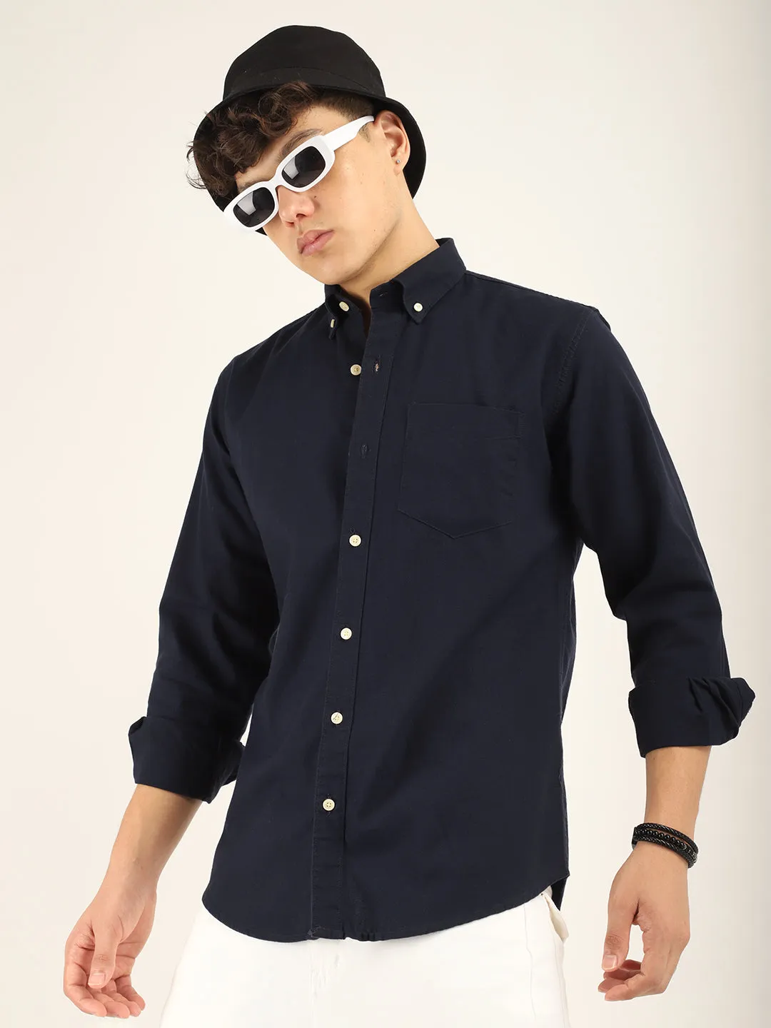 Carlo Oxford Navy Full Sleeves Shirt