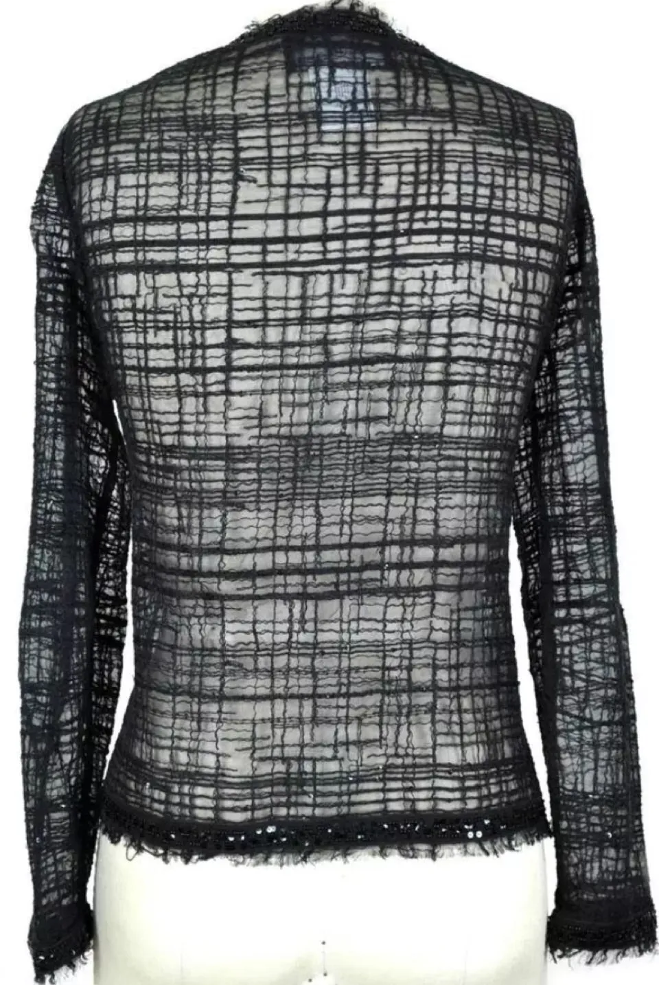 Chanel 06C 2006 Cruise Resort Black Sheer window pane Jacket Cardigan Top FR 36 US 4