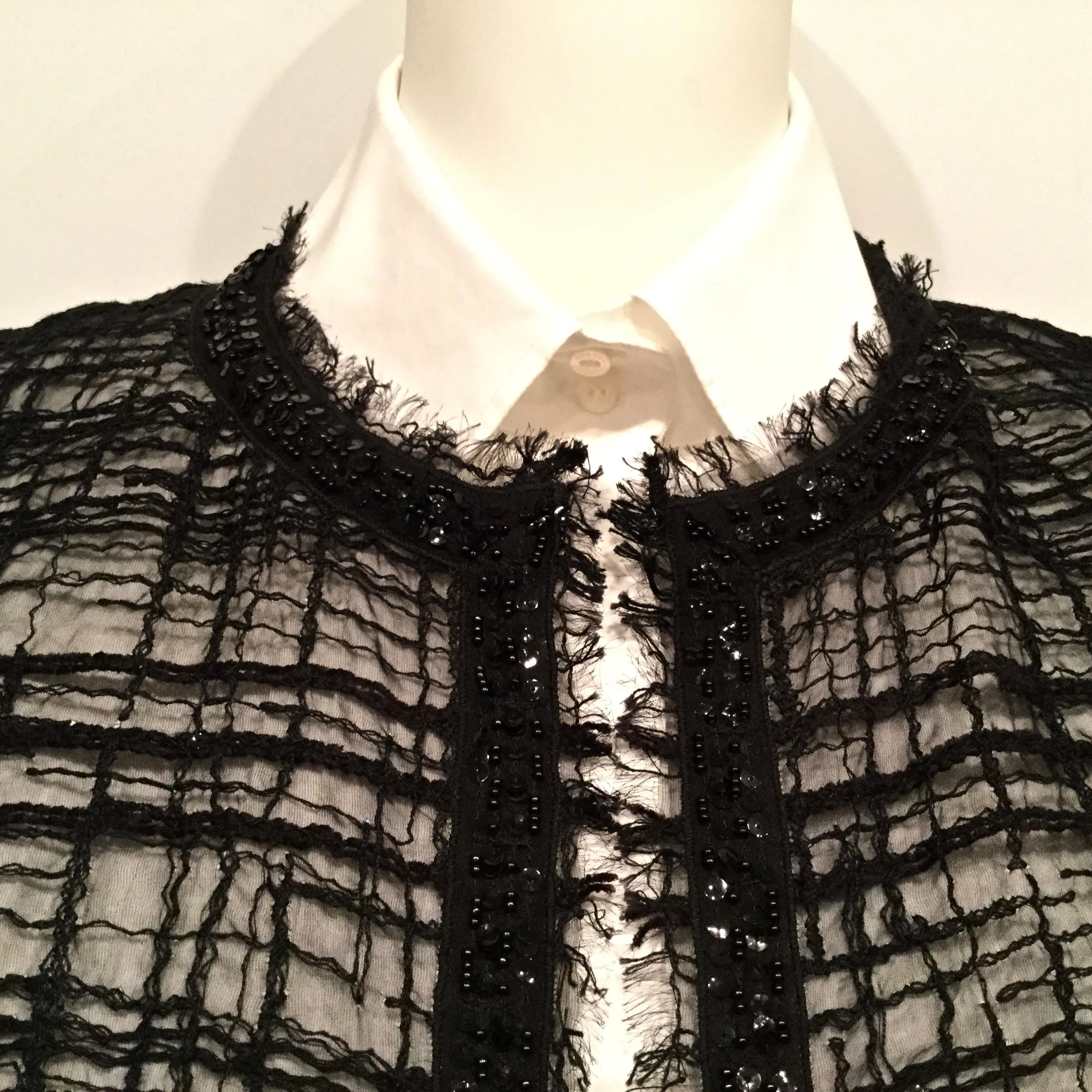 Chanel 06C 2006 Cruise Resort Black Sheer window pane Jacket Cardigan Top FR 36 US 4