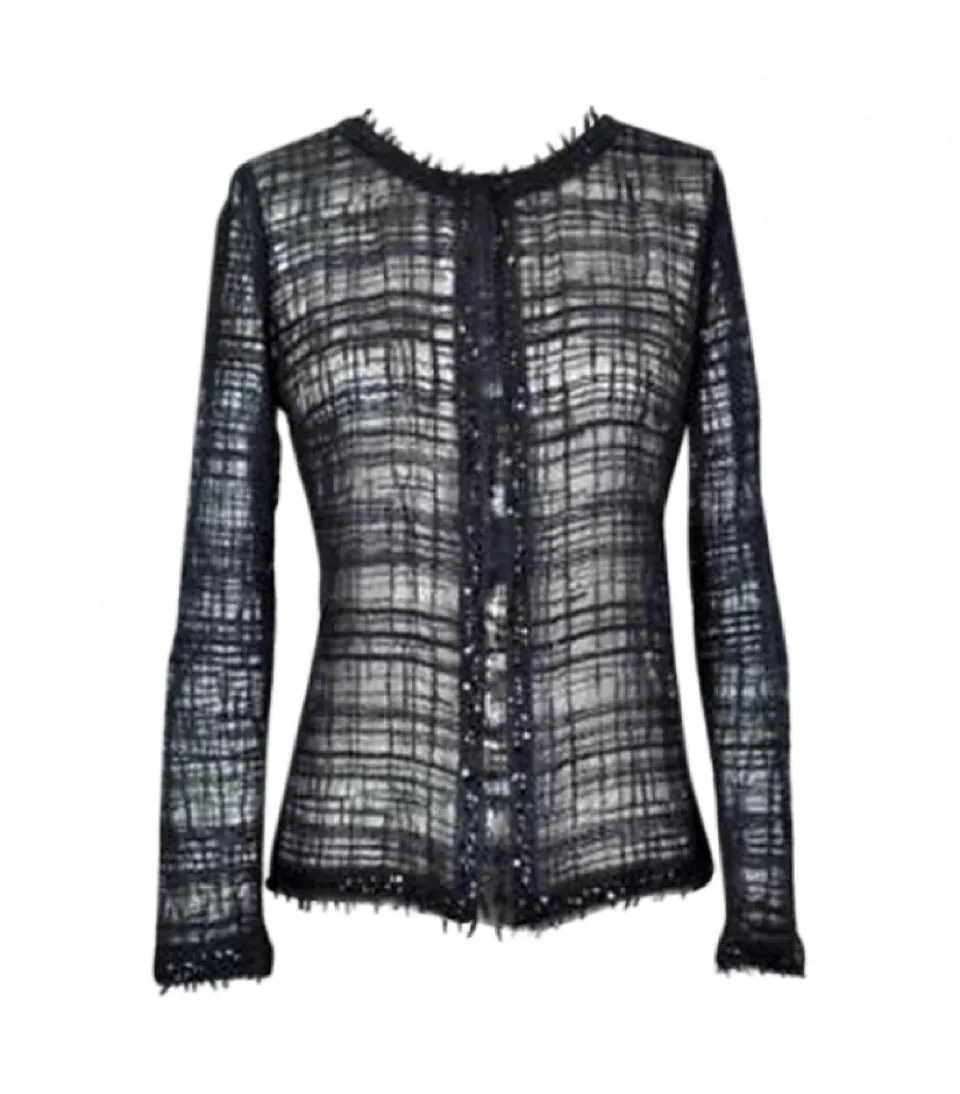 Chanel 06C 2006 Cruise Resort Black Sheer window pane Jacket Cardigan Top FR 36 US 4