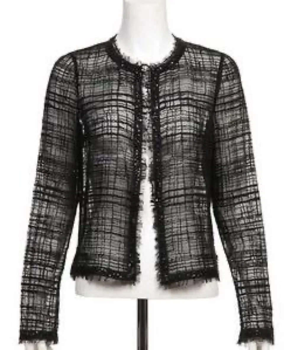 Chanel 06C 2006 Cruise Resort Black Sheer window pane Jacket Cardigan Top FR 36 US 4