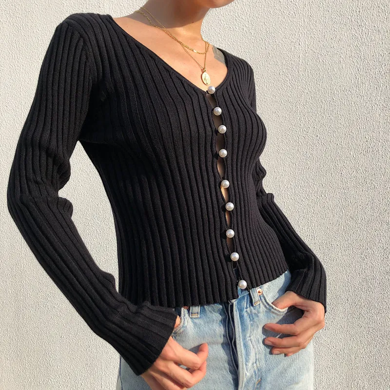 Clara Pearl Knit Cardigan Black