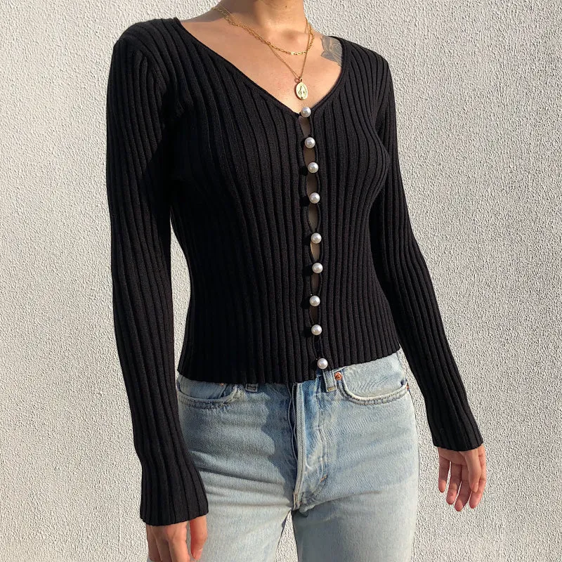 Clara Pearl Knit Cardigan Black