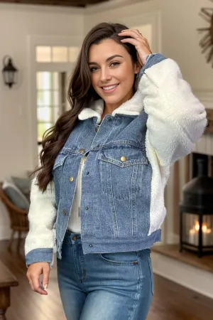 Cozy Ridge Denim Jacket with White Sherpa